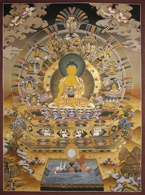 Thangka Shakyamuni Buddha, gerahmt, ca. 112 × 81 cm