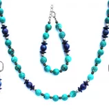 SET Halskette, Ohrringe, Armband, 925er-Silber-Verschluss, Türkis & Lapis-Lazuli, Hematine
